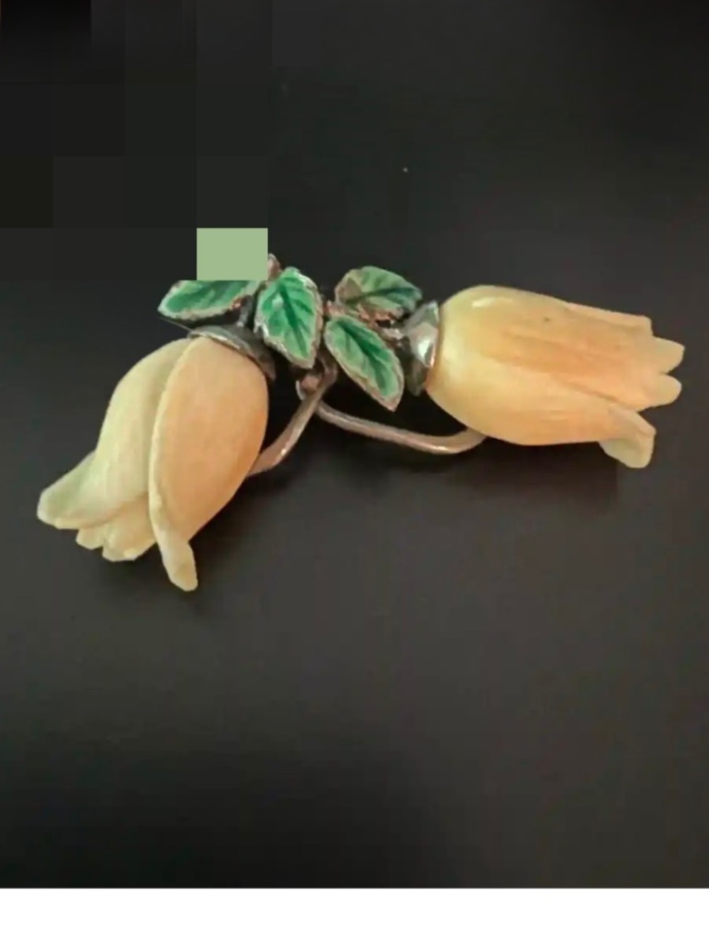 Vintage Carved Angel Skin Tulip Flower Clip on Earrings 1" x 1.5"